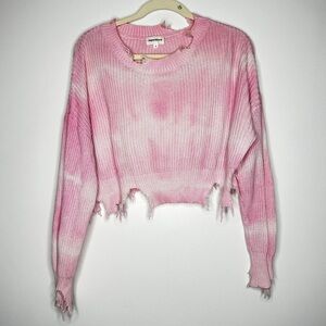 Superdown Ella Pink Distressed Cropped Sweater - Size S - Tie-Dye Knit - Revolve